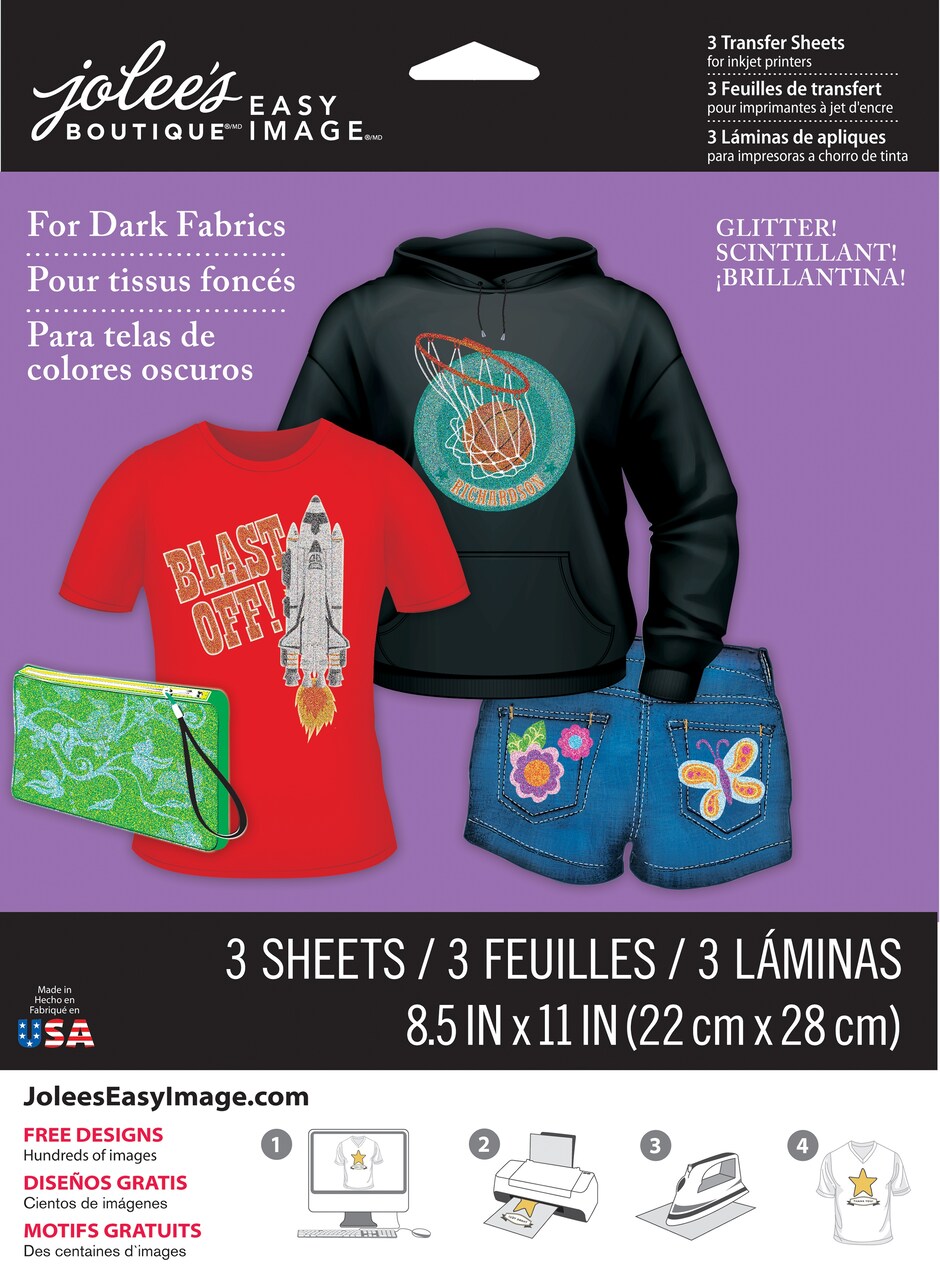 Jolee's Easy Image Transfer Sheets 8.5"X11" 3/Pkg-Glitter For Dark Fabrics